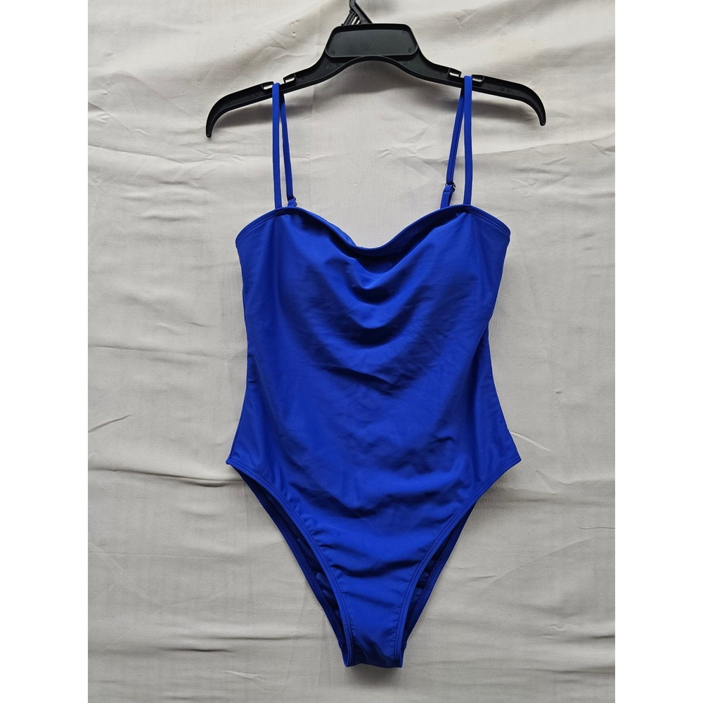 Relleciga Womens Cowl Neck One Piece Swimsuit Blue Polyamide Athletic Size Med